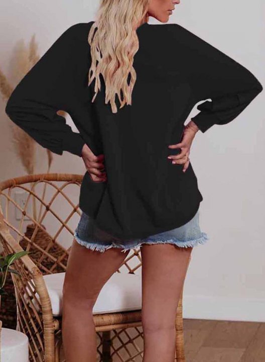 Solid Letter Print Off Shoulder Long Sleeve Tunic Sweatshirt