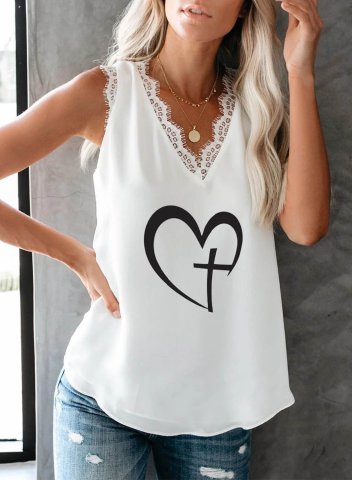 Women's Tank Tops Letter Festival Sleeveless V Neck Lace Casual Daily Tank Top