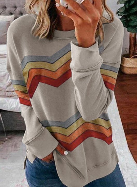 Striped Long Sleeve Round Neck Sweatshirt