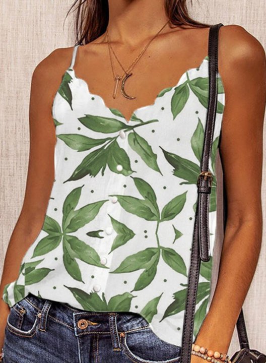 Women's Tank Tops Plant Leaf V Neck Casual Tank Top