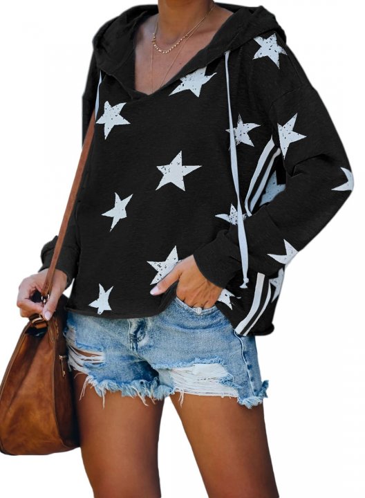 Women's Star Print Hooded Loose Sweatshirt