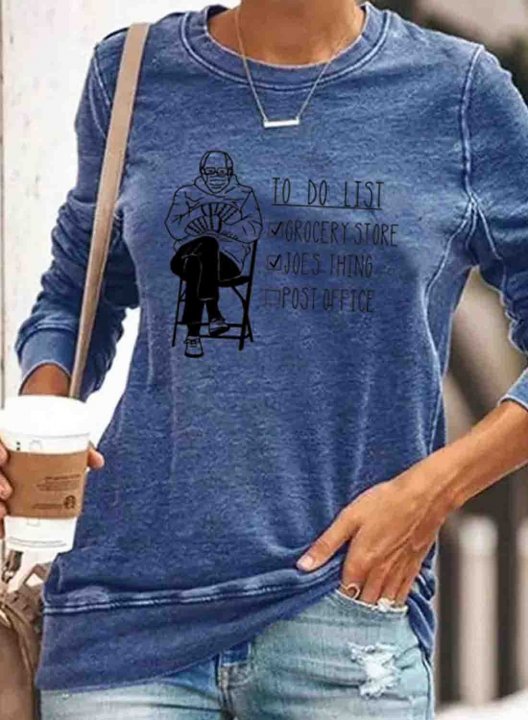 Women's T-shirts Letter Portrait Print Long Sleeve Round Neck Daily T-shirt