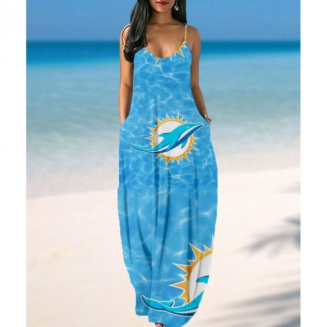 Women's Miami Dolphins Summer Suspender Maxi Dress