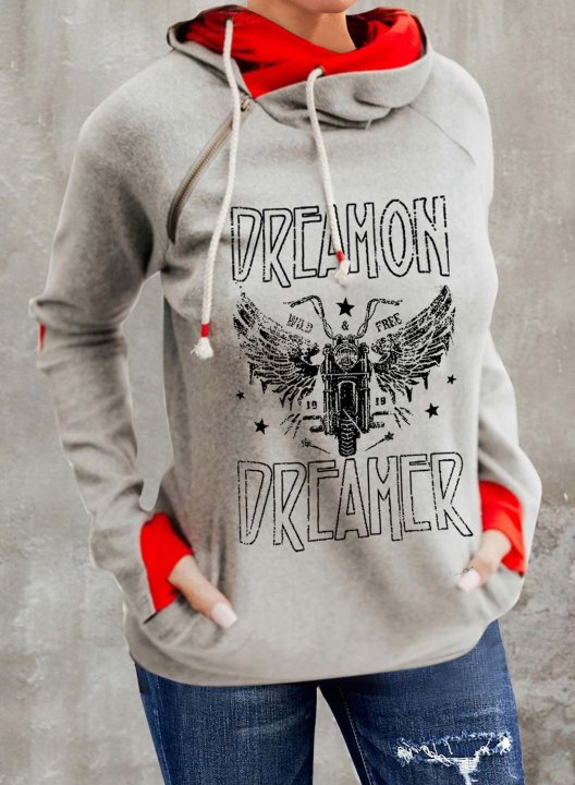 Women's Dream On Dreamer Hoodie Color-block Print Long Sleeve Hoodie