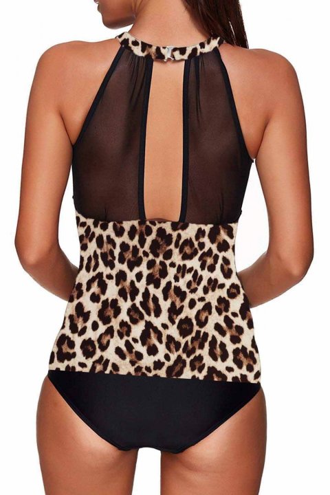 Women's Tankinis Leopard Mesh Halter Padded Tankini Sets