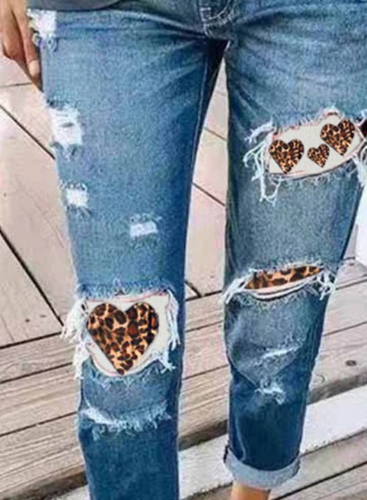 Women's Jeans Slim High Waist Daily Casual Cropped Leopard Patchwork Jeans