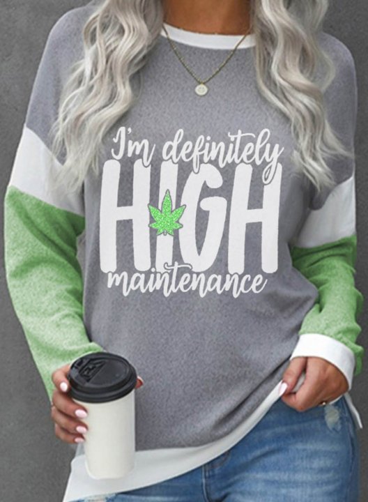 Women's I'm A Little High Maintenance Sweatshirt Casual Letter Color Block Round Neck Short Sleeve Daily Pullovers