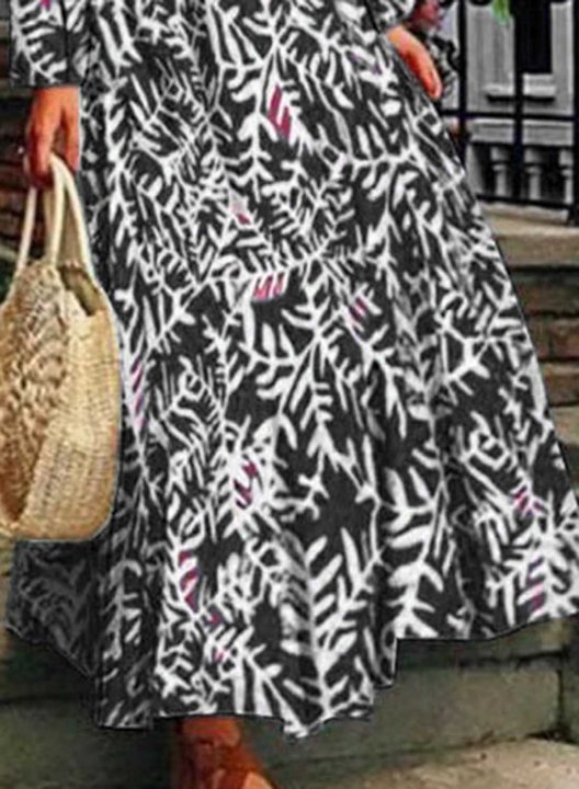 Women's Maxi Dresses Multicolor Butterfly Long Sleeve Round Neck Vintage Casual Maxi Dress