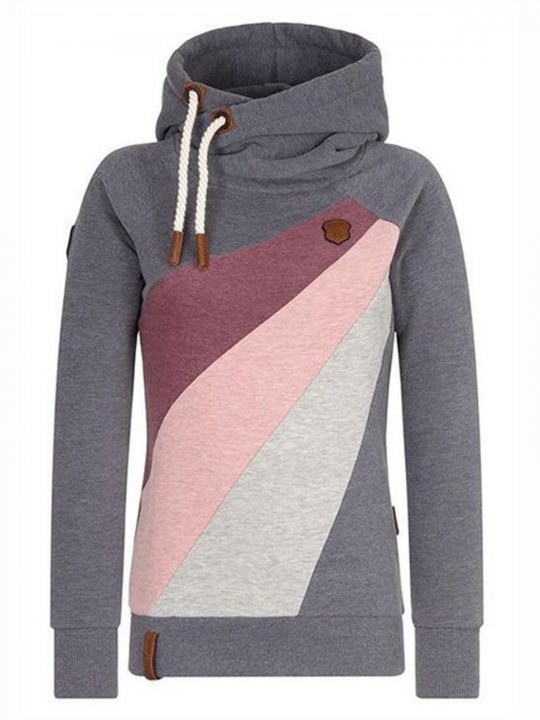 Women's Hoodie Long Sleeve Color-Block Cotton-Blend Drawstring Cowl Neck Hoodie