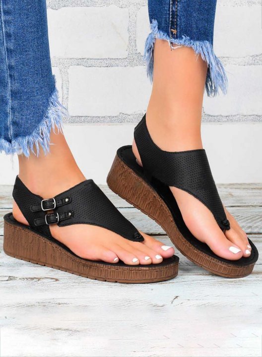 Women's Sandals PU Leather Solid Casual Daily Buckle Sandals