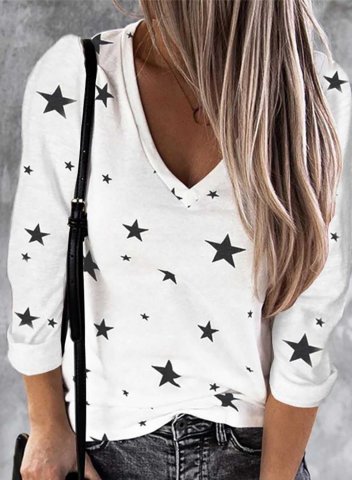 V Neck Star Casual Sweatshirt