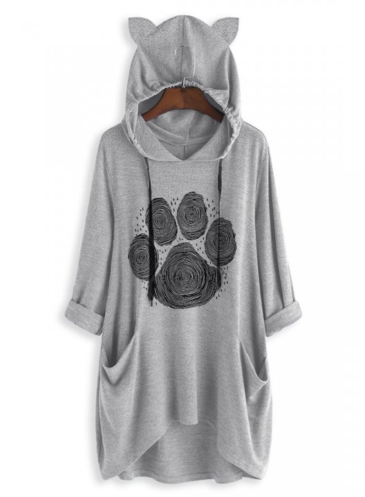 Dog Footprint Print Knit Hoodie Home Wear