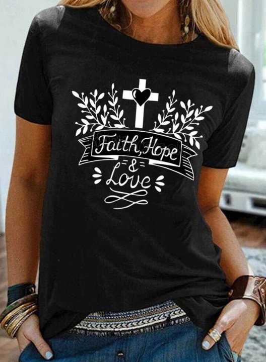 Women's T-shirts Letter Faith Hope Love Print Short Sleeve Round Neck Daily T-shirt