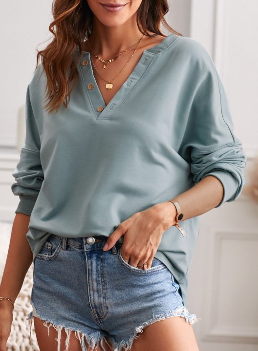 Pink/Green V Neck Long Sleeve Top