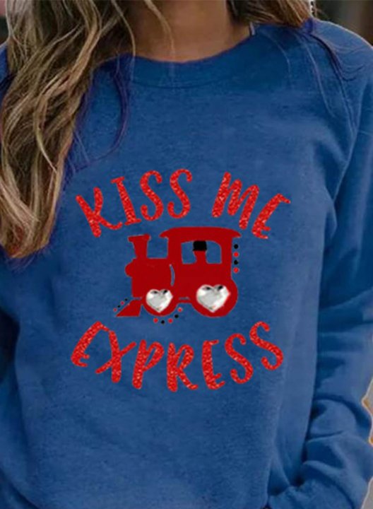 Women's Kiss Me Express Sweatshirt Casual Solid Letter Round Neck Long Sleeve Daily Pullovers