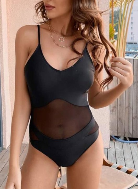 Women's One Piece Swimwear Solid Mesh One-Piece Swimsuits One-Piece Bathing Suits