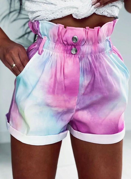 Women's Tie Dye Shorts Color Block High Waist Bottom