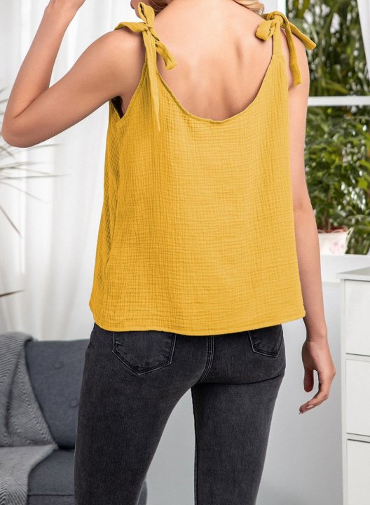 Women's Tank Tops Solid Spaghetti Sleeveless Button Knot Summer Daily Casual Tops