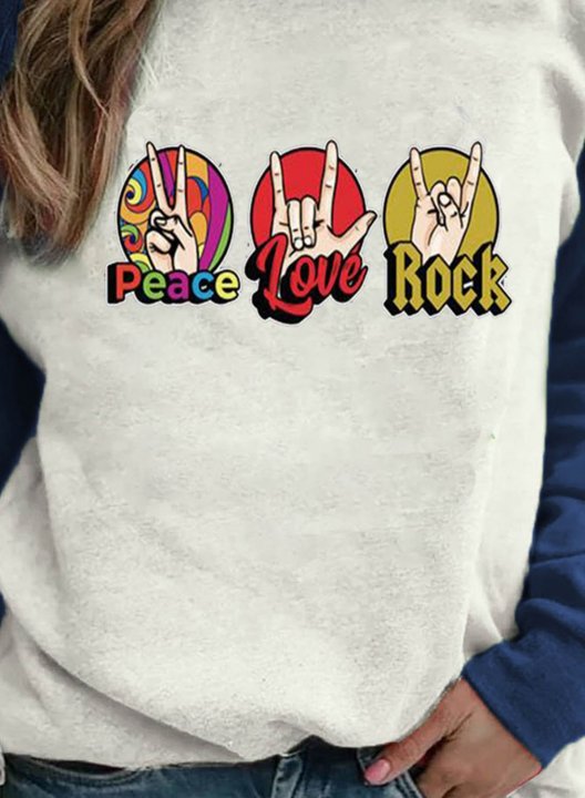 Women's Sweatshirts Color-block Letter Rock Long Sleeve Round Neck Casual Sweatshirt