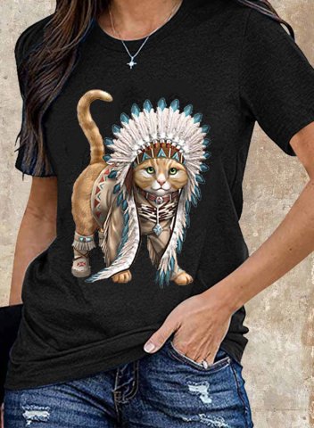 Women's T-shirts Animal Print Multicolor Round Neck Short Sleeve Casual Daily T-shirts