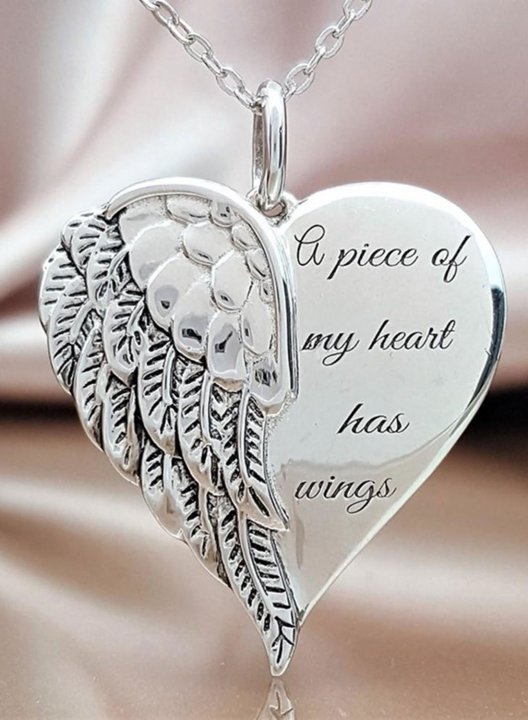 Women's Necklaces Heart-shaped Wing Pendant Lettering Necklace