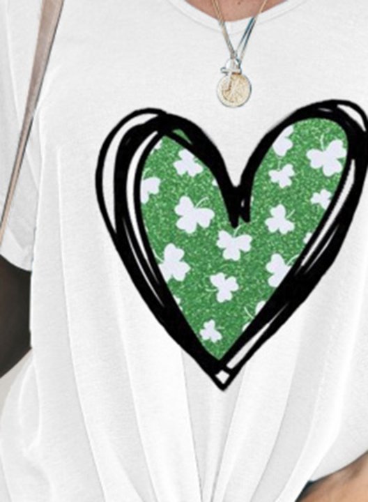 Women's T-shirts Letter Heart-shaped Print Short Sleeve V Neck Daily T-shirt