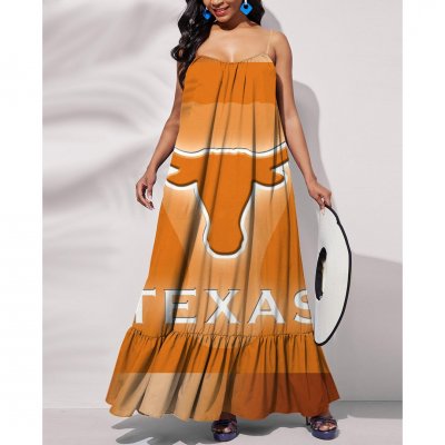 NCAAF Texas Longhorns Printed Tie Back Pocket Strap Swing Dress