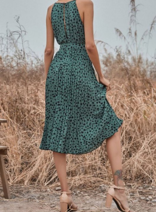 Women's Midi Dresses Belted Polka Dot Spaghetti Dress