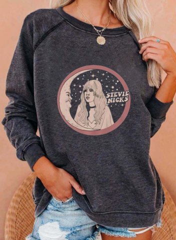Women's Sweatshirts Portrait Print Long Sleeve Round Neck Casual Graphic Sweatshirt