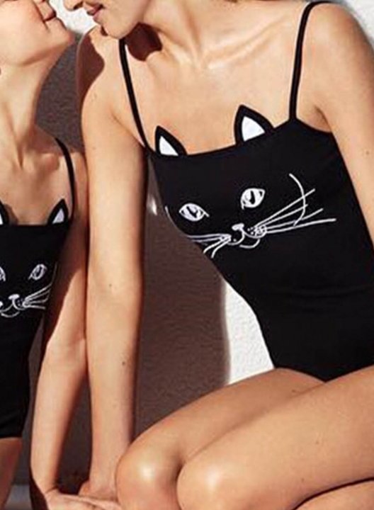 Women's One Piece Swimwear Animal Print Spaghetti Embroidery Cute One-Piece Swimsuits One-Piece Bathing Suits