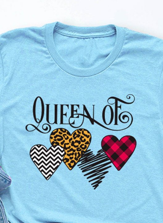 Women's T-shirts Leopard Plaid Letter Heart-shaped Short Sleeve Round Neck Daily T-shirt