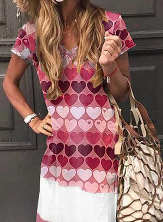 Women's Maxi Dresses A-line Color Block Heart-shaped Short Sleeve V Neck Daily Maxi Dress