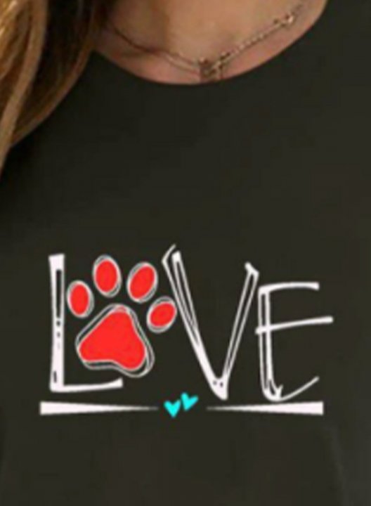 Women's T-shirts Letter Paw Heart Print Solid Round Neck Short Sleeve Daily Casual T-shirts