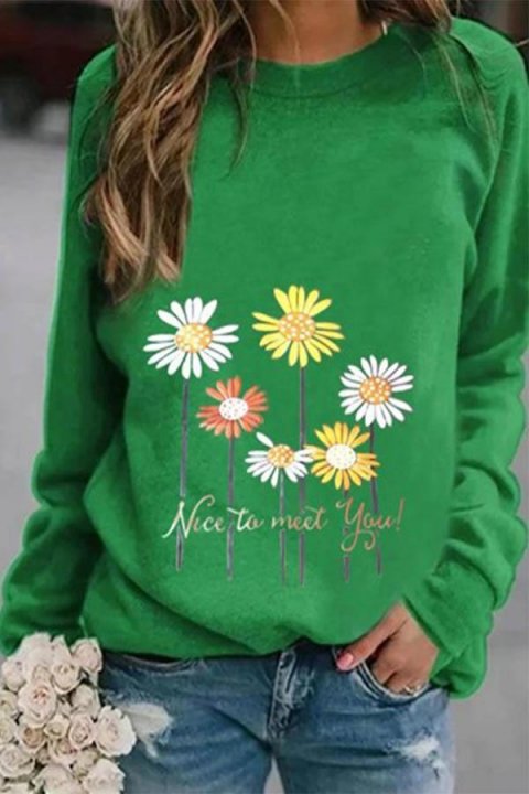 Daisy Letter Print Casual Paneled Long Sleeves Sweatshirt