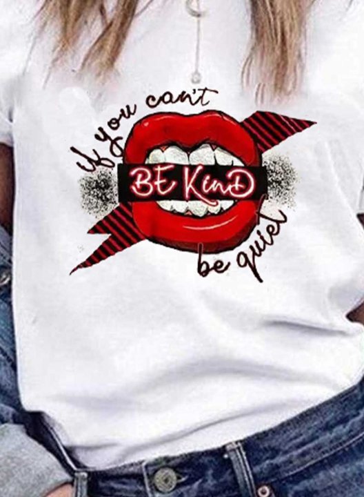 Women's T-shirts Lip Letter Print Short Sleeve Round Neck Daily T-shirt