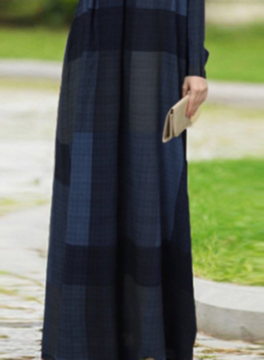 Women's Maxi Dresses Plaid Long Sleeve A-line Round Neck Daily Dress