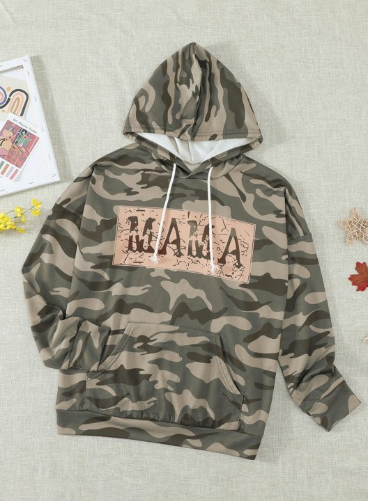 Camo Floral-Print Long Sleeve Cotton-Blend Hoodie Sweatshirt