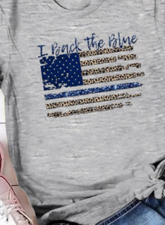 Women's T-shirts Flag I Back The Blue Print Short Sleeve Round Neck Daily T-shirt