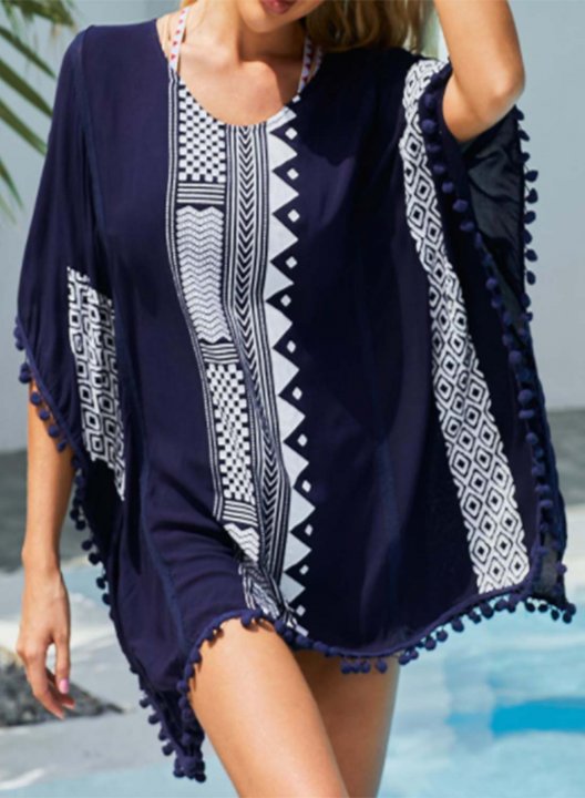 Women's Dress Tribal Round Neck A-line Fringe Half Sleeve Vacation Casual Beach Mini Dress