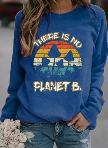 Women's there is no planet b Sweatshirt Solid Letter Round Neck Long Sleeve Casual Daily Pullovers