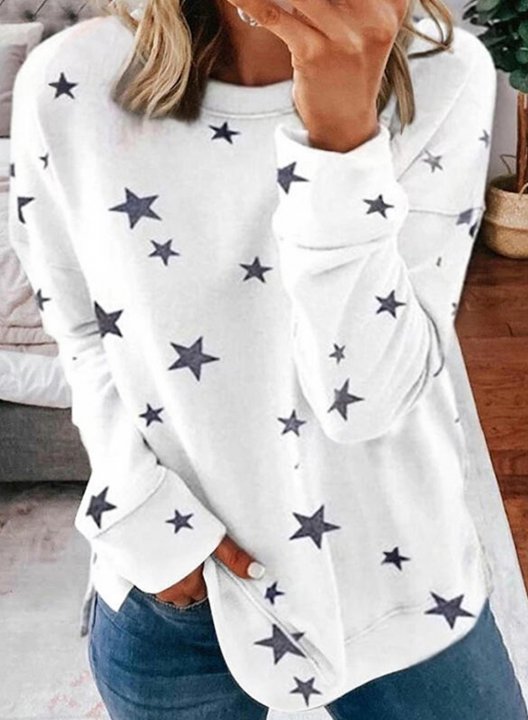 Women Star Print Long Sleeve Round Neck Tunics