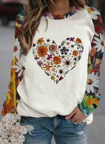 Women's Sweatshirt Floral Heart-shaped Round Neck Long Sleeve Casual Daily Pullovers