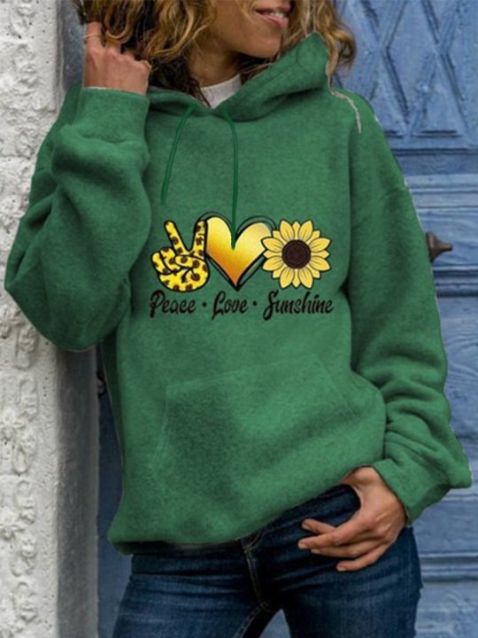 Women's Peace Love Sunshine Print Hoodie Floral-Print Long Sleeve Hooded Sweatshirt