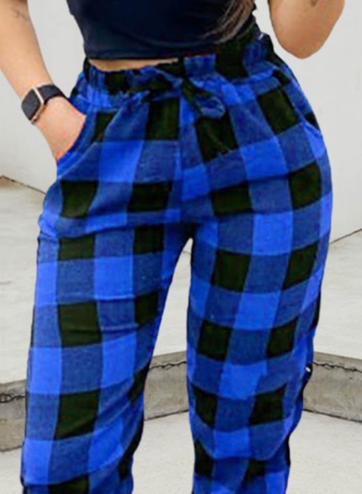 Women's Joggers Plaid Drawstring Color Block Ankle-length High Waist Straight Casual Joggers