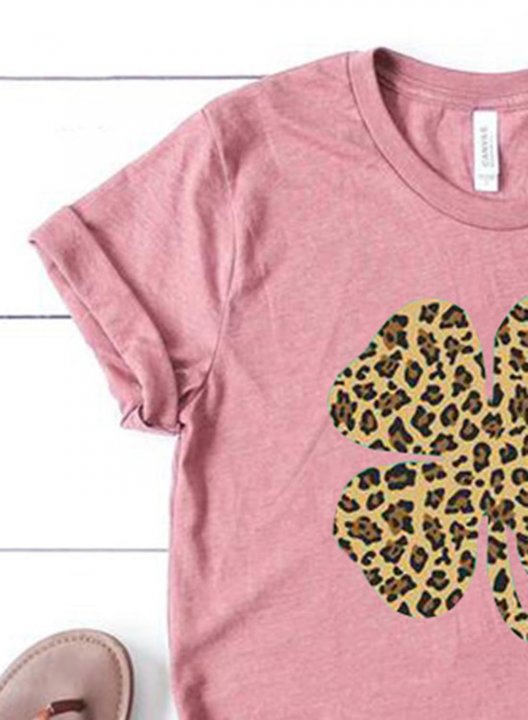 Women's T-shirts Leopard Round Neck Short Sleeve Casual Daily Summer T-shirts