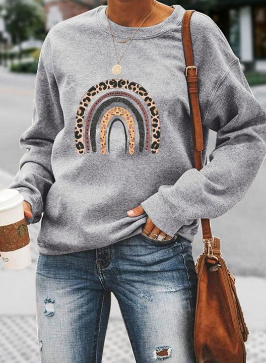 Women's Rainbow Sweatshirt Crew Neck Leopard Rainbow Solid Sweatshirt