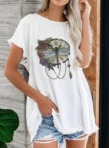 Women's Tunic Tops Casual Dragonfly Solid Round Neck Short Sleeve Daily T-shirts