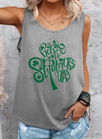 Women's Tank Tops Casual Solid Letter Summer Sleeveless Round Neck Tops