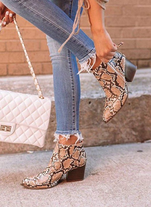 Leopard PU Chunky Heel Cusp Ankle Boots