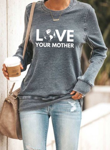 Women's Funny T-shirts Love Your Mother Print Long Sleeve Round Neck Daily T-shirt